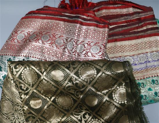 Three 20th century thread and silk woven saris